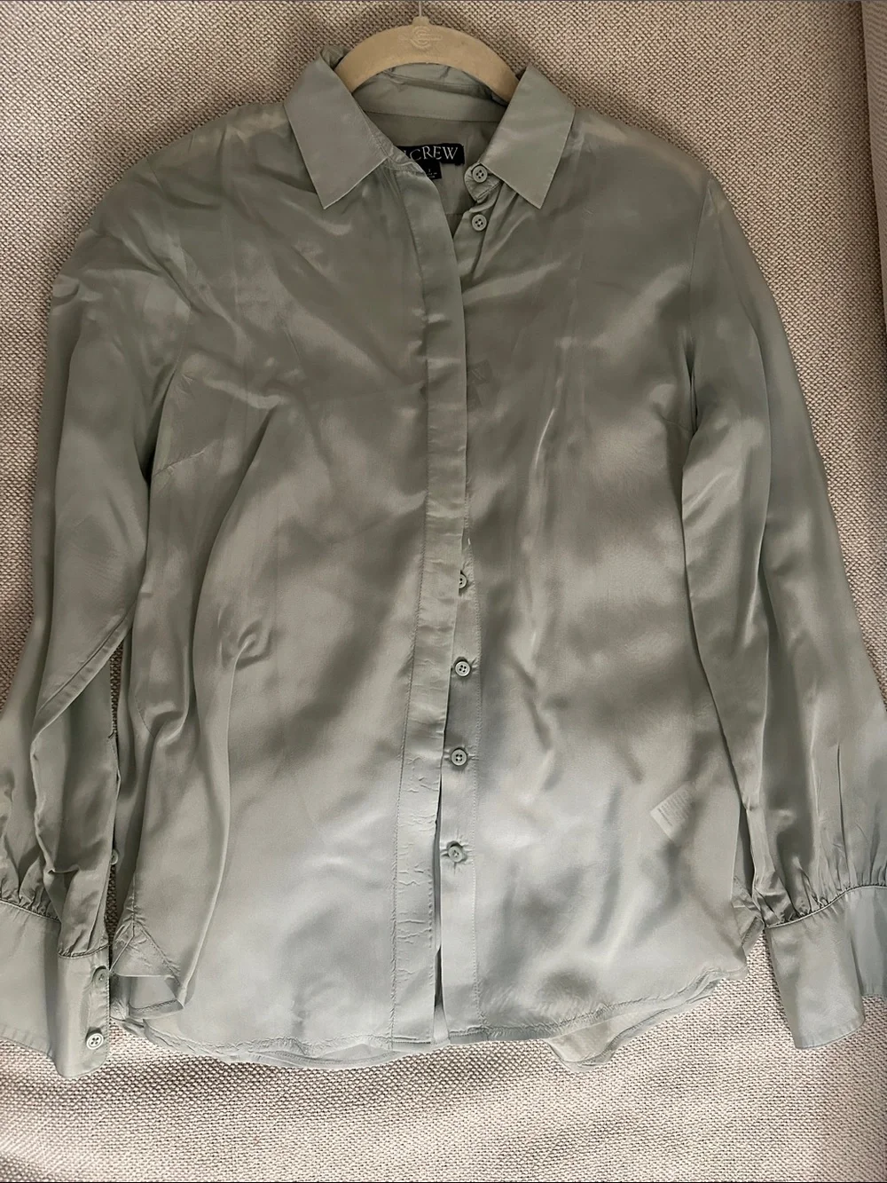 J. Crew Women's Sage Green Satin-Look Button Down Shirt
